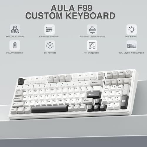 AULA Teclado mecánico inalámbrico F99, triple modo BT5.0/2.4GHz/USB-C, - Imagen 3