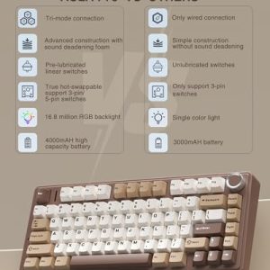 AULA Teclado mecánico inalámbrico F75 75%, teclado cremoso intercambia - Imagen 3