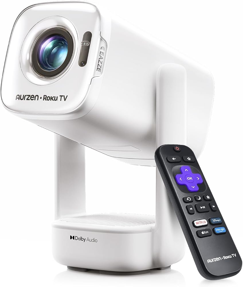 Aurzen Roku TV Proyector portátil inteligente alimentado por USB-C con