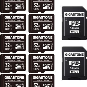 GIGASTONE Tarjeta Micro SD de 32 GB, paquete de 10 unidades, video Ful
