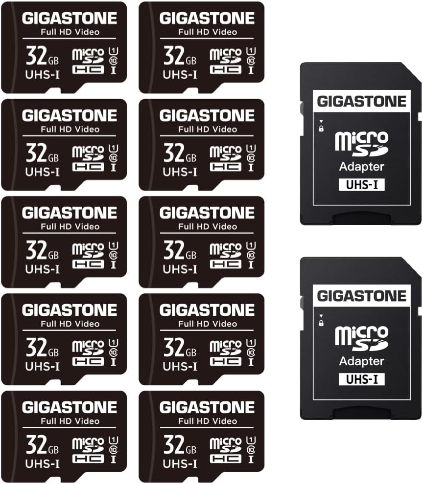 GIGASTONE Tarjeta Micro SD de 32 GB, paquete de 10 unidades, video Ful