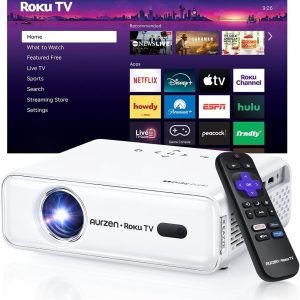 Aurzen Roku TV D1R Proyector portátil inteligente para exteriores con