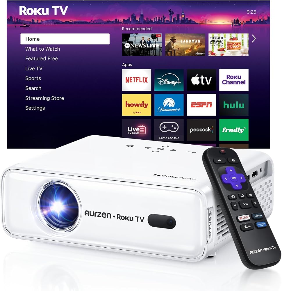 Aurzen Roku TV D1R Proyector portátil inteligente para exteriores con