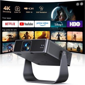 [Official Apps & Live TV & 330° Stand]Smart Mini Projector with WiFi a