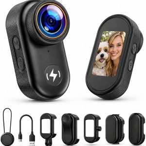 Mini cámara corporal 4K con tarjeta de 64 GB, cámara de acción pulgar