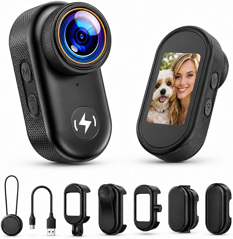 Mini cámara corporal 4K con tarjeta de 64 GB, cámara de acción pulgar