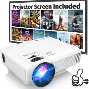 PANSEBA Proyector Mini 1080P con Pantalla, Proyector de Cine en Casa P