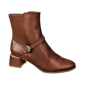 Bota Caño Corto Taco Cuadrado Marrón Pecan Mujer Bebece