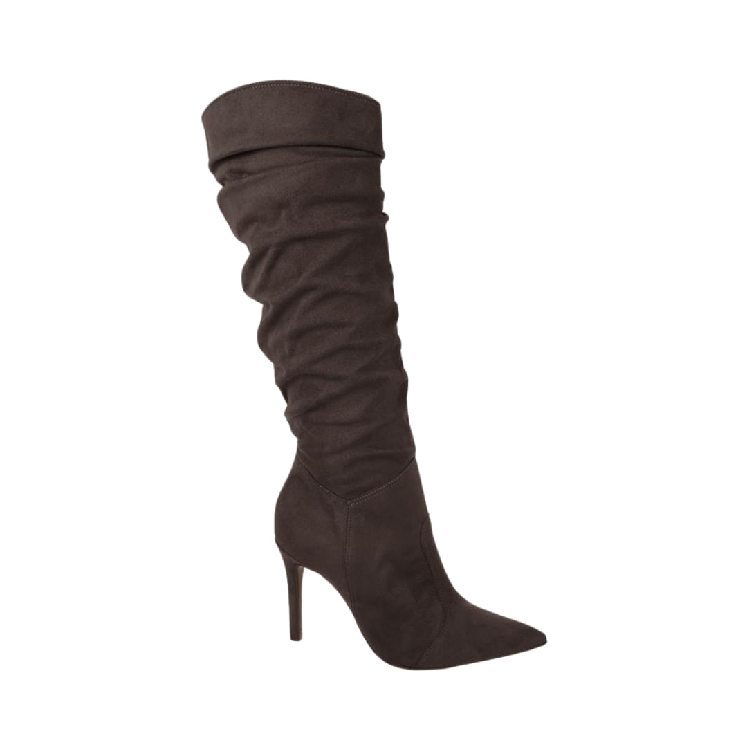 Bota Caño Alto Taco Fino 2 De Suede Marrón Tiramisu Mujer Bebece