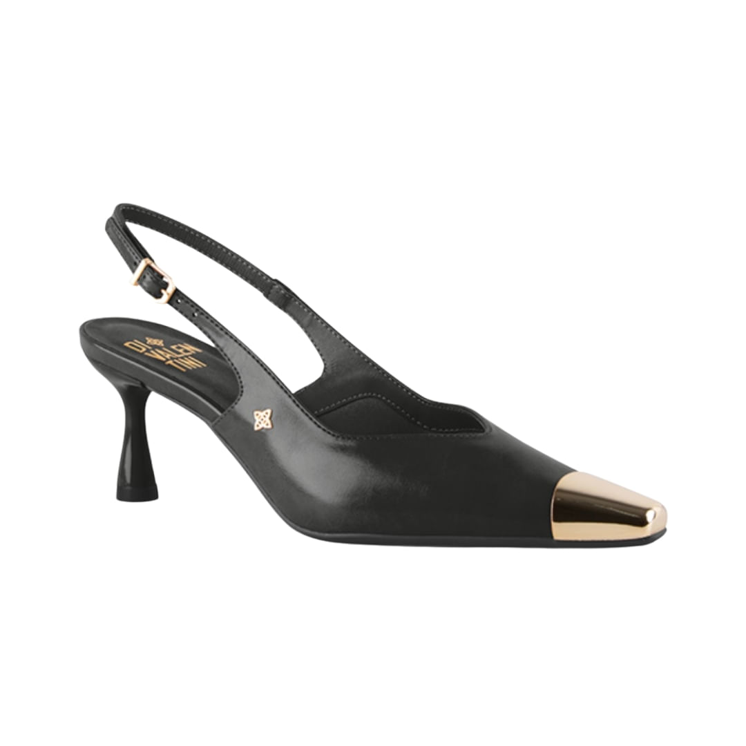 Stiletto Tacon 5 Cm Fino Slingback Negro Mujer Di Valentini