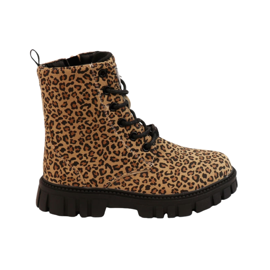 Bota Con Cordones Junior Estampado Leopardo Marrón Niña Ficcus