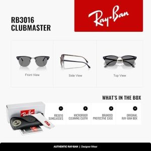 Ray-Ban RB3016 Clubmaster - Lentes de sol cuadrados | In Tortoise On G - Imagen 3