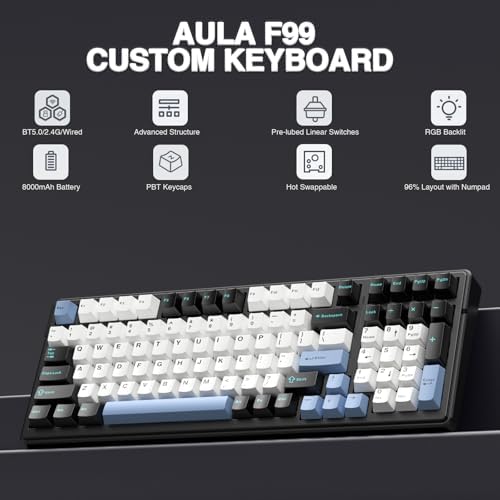 AULA F99 Teclado mecánico inalámbrico, teclado personalizado intercamb - Image 3