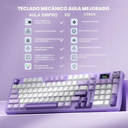 AULA Teclado mecánico inalámbrico para juegos S98 Pro con pantalla, pe - Image 3