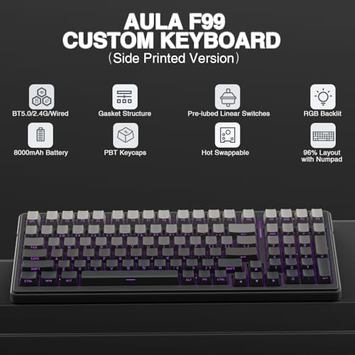 AULA Teclado mecánico inalámbrico F99, estructura de junta teclado per - Image 3