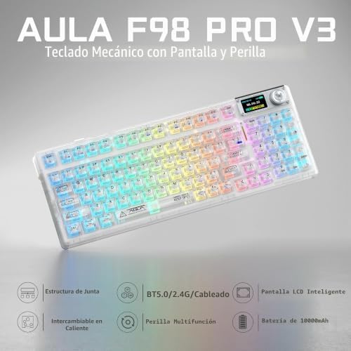 Aula F98Pro V3 Teclado mecánico inalámbrico transparente para juegos c - Image 3