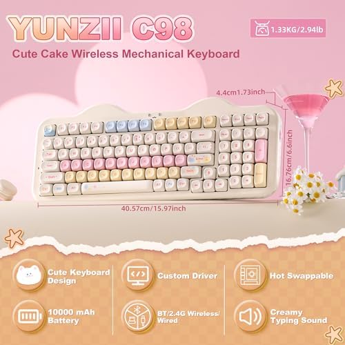 YUNZII C98 Cute Cake Teclado mecánico inalámbrico (beige, interruptor - Image 3