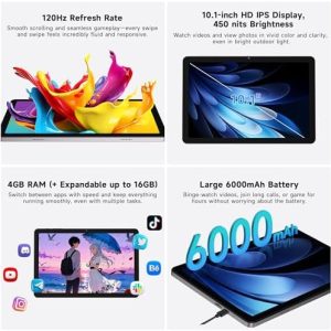 AOC Tablet Android 16 de 10 pulgadas, pantalla HD IPS de alto brillo d - Image 3