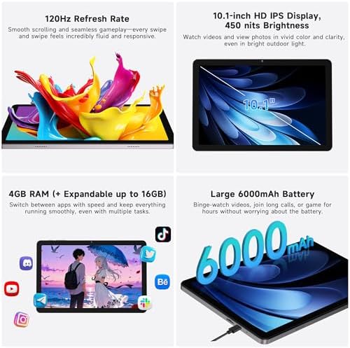 AOC Tablet Android 16 de 10 pulgadas, pantalla HD IPS de alto brillo d - Image 3