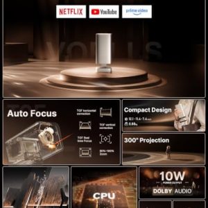 [Compatible with Netflix & TOF Auto Focus] Mini Projector with WiFi an - Image 3