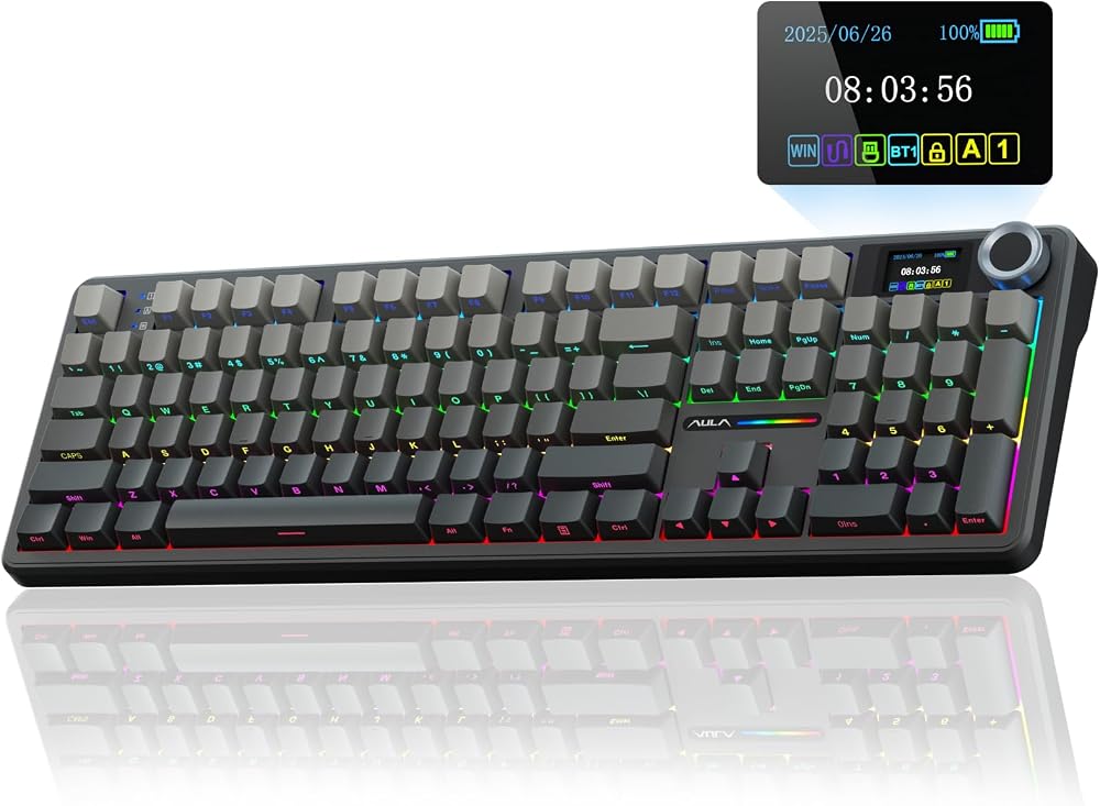 AULA F108 PRO - Teclado mecánico inalámbrico con pantalla y perilla, t