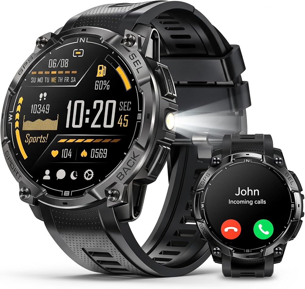 Reloj inteligente militar para hombre, GPS integrado, llamada Bluetoot