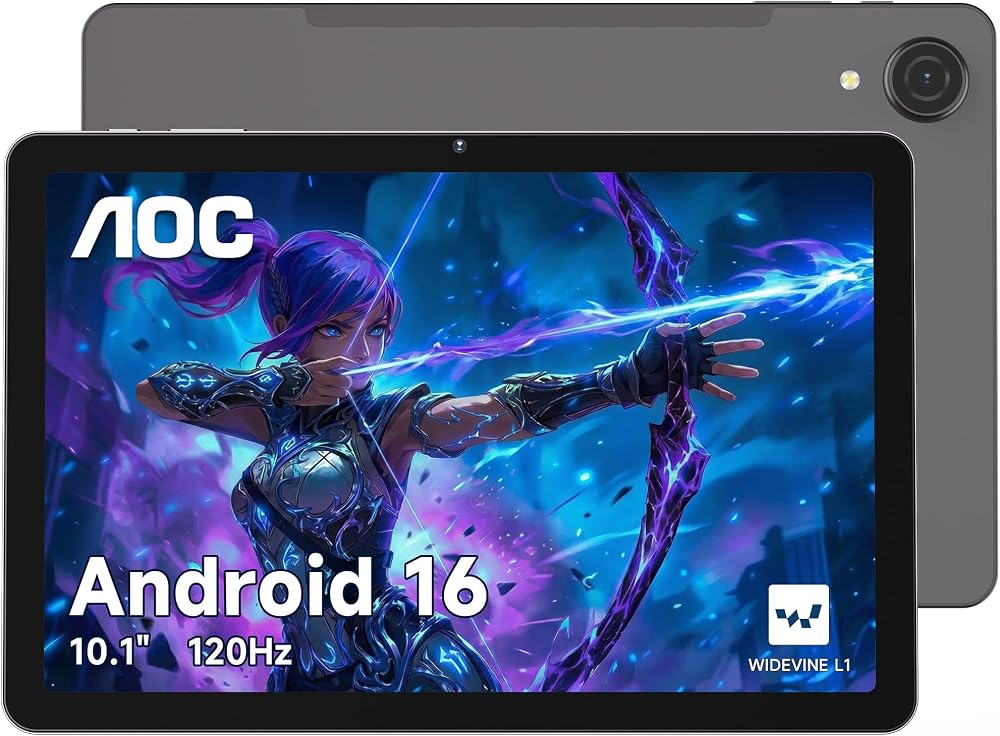 AOC Tablet Android 16 de 10 pulgadas, pantalla HD IPS de alto brillo d