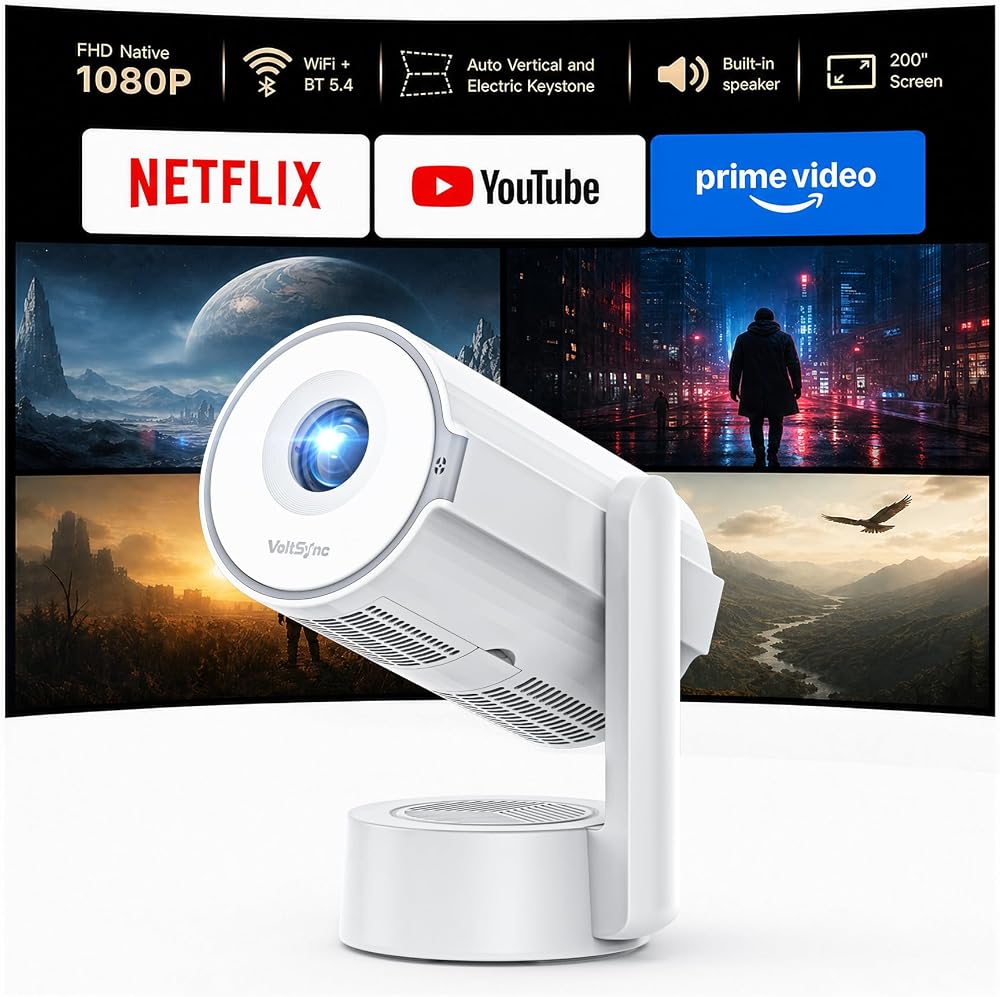 Portable Mini Projector with WiFi and Bluetooth Compatible with Netfli