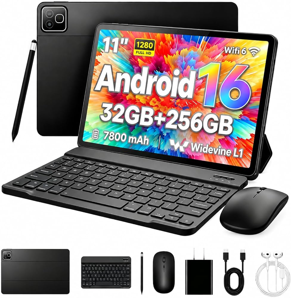 Tablet Tablet Android 16 de 11 pulgadas, paquete de tableta 2 en 1 con