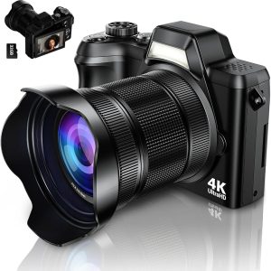 Cámara digital 4K de 56MP con tarjeta SD de 32 GB, color negro profund