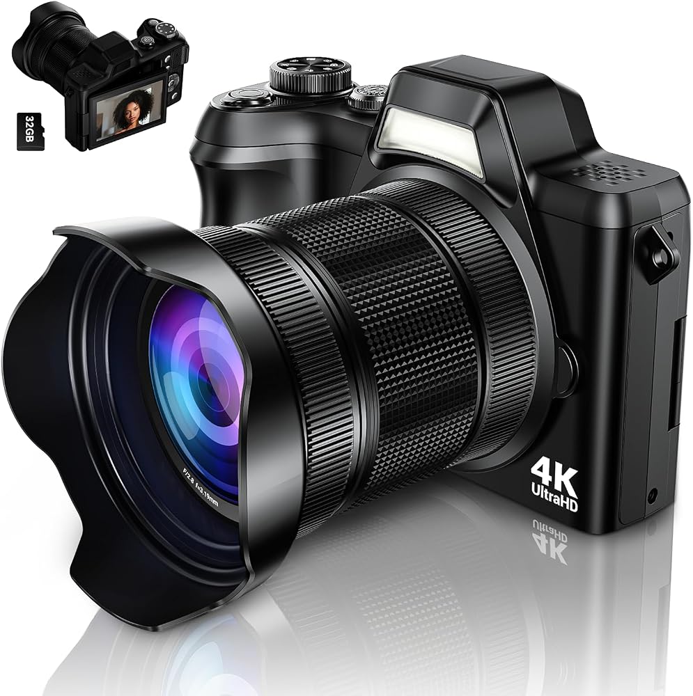 Cámara digital 4K de 56MP con tarjeta SD de 32 GB, color negro profund