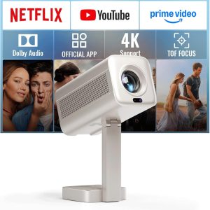 [Compatible with Netflix & TOF Auto Focus] Mini Projector with WiFi an