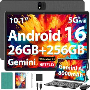 Tableta de 10 pulgadas con teclado, Gemini AI Android 16 Tablet con 26