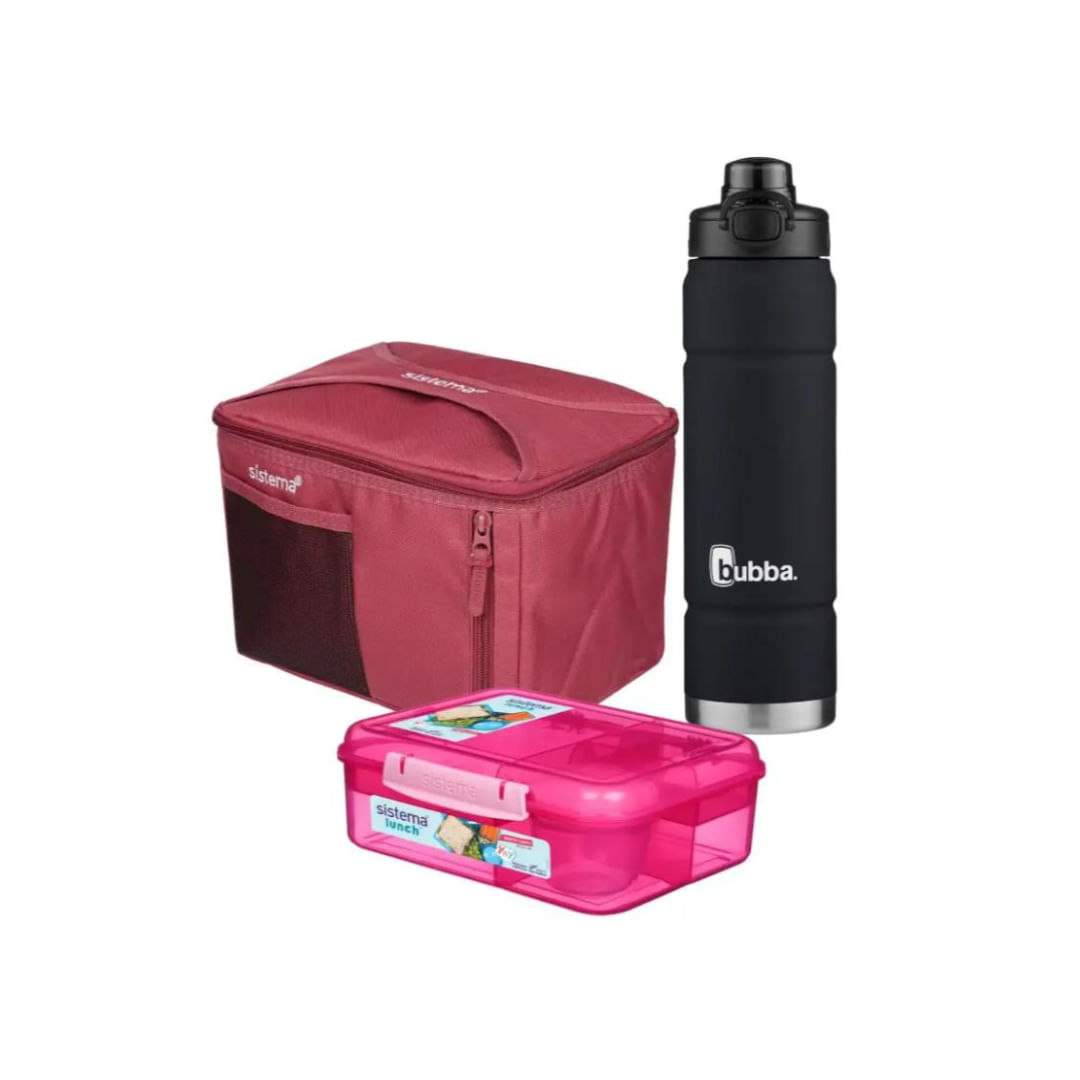 Bts Bolso Termico Gr/Rosa + Recipiente + Botella Bubba