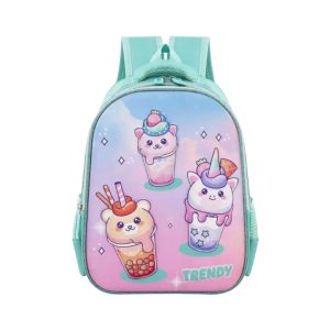 Mochila Escolar Diseño 3D Verde Agua 31x25x10 Centimetros Trendy