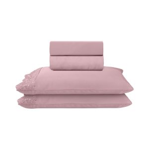 Juego De Sábana Casal 4 Piezas Con Bordado Sonata Milka Rosa Bouton