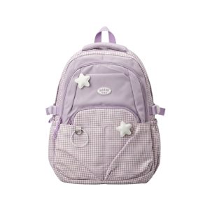 Mochila De Cuadros Y Estrellas Acolchadas Violeta