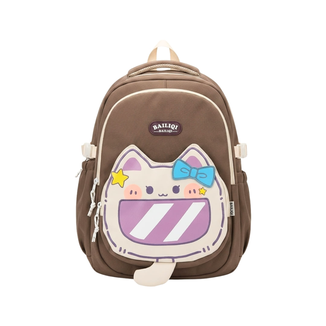 Mochila Marron Gato Animado
