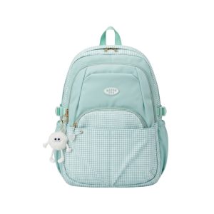 Mochila Grande Con Panel Frontal Cuadros Vichy Verde