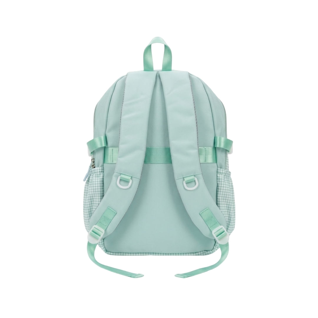 Mochila Grande Con Panel Frontal Cuadros Vichy Verde - Image 2