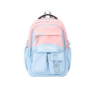 Mochila Grande Bicolor Celeste Y Rosado