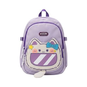 Mochila Diseño De Gato Tierno Violeta Escolar