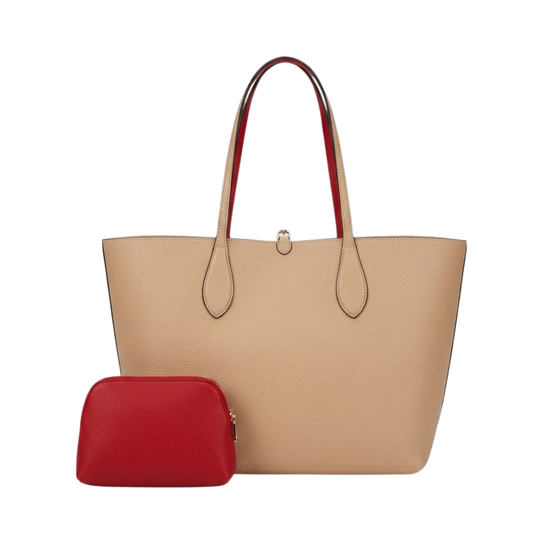 Cartera Tote Combinado Doble Faz Bolsa Neceser Nude / Rojo Mujer Fiore - Image 2
