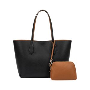 Cartera Tote Combinado Doble Faz Bolsa Neceser Negro Mujer Fiore