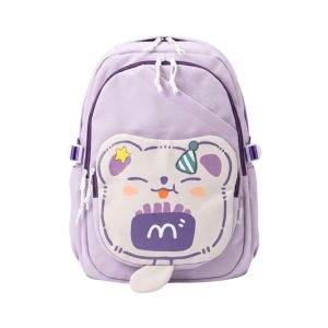 Mochila Escolar Con Osito Diseño Tierno Violeta