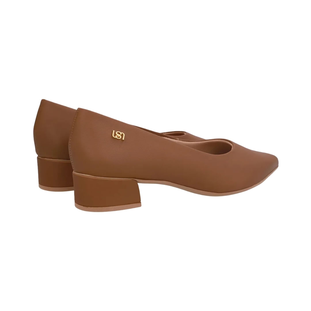 Stiletto Cuero Taco Cuadrado 5 Centimetros Punta Fina Marron Mujer Usa - Image 3