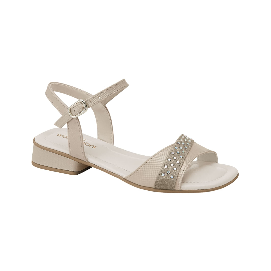 Sandalia Taco Bajo Con Brillos Beige Niña Worldcolors