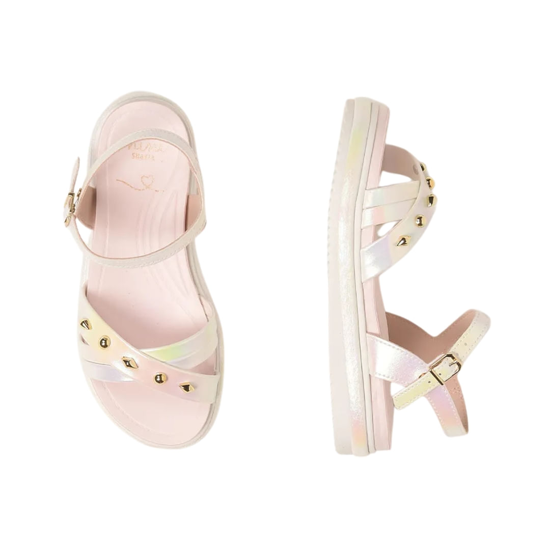 Sandalia Con Tiras Y Tachas Blanco / Rosa Niña Mini Suacia - Image 3