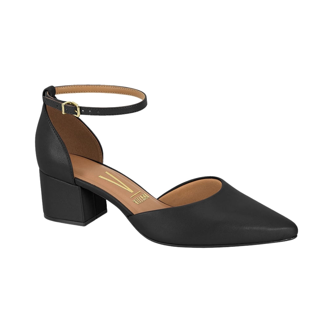 Stiletto Negro Horma Brasilera Taco Grueso 7 Centímetros Mujer Vizzano
