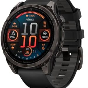Alternative view of Garmin fēnix® 8, Zafiro, 1.850 in, DLC Titanio, Negro/Gris Guijarro